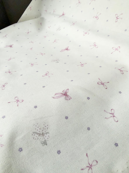 Pink Bows and Teeny Tiny Mouse on Off White- Cotton Fabric- 44"