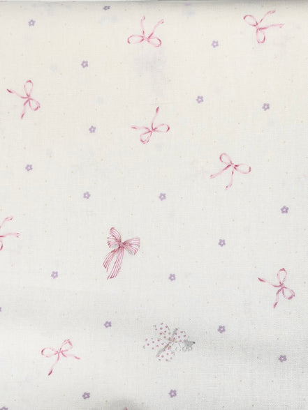 Pink Bows and Teeny Tiny Mouse on Off White- Cotton Fabric- 44"