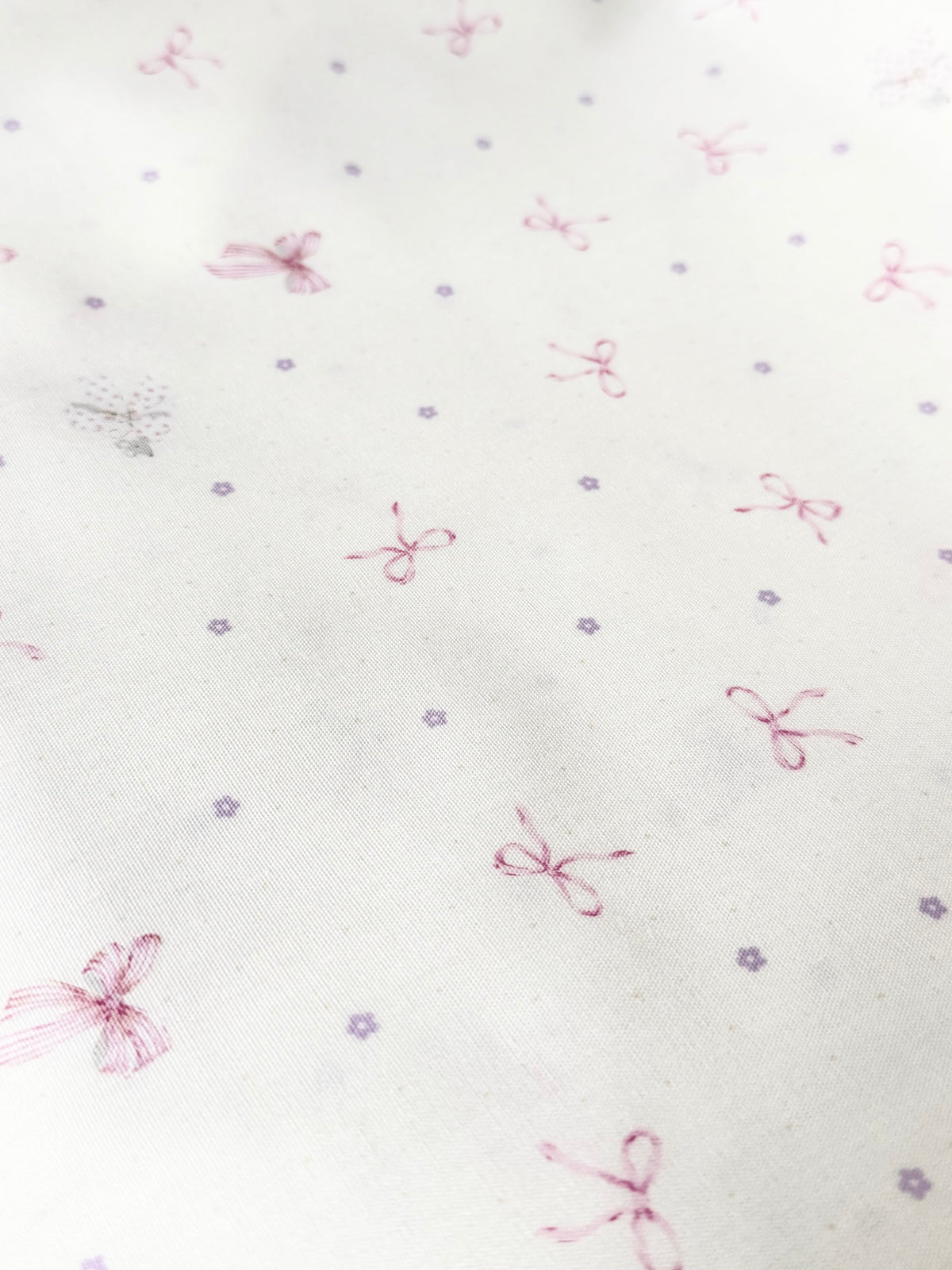 Pink Bows and Teeny Tiny Mouse on Off White- Cotton Fabric- 44