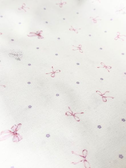 Pink Bows and Teeny Tiny Mouse on Off White- Cotton Fabric- 44"