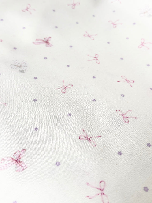 Pink Bows and Teeny Tiny Mouse on Off White- Cotton Fabric- 44"