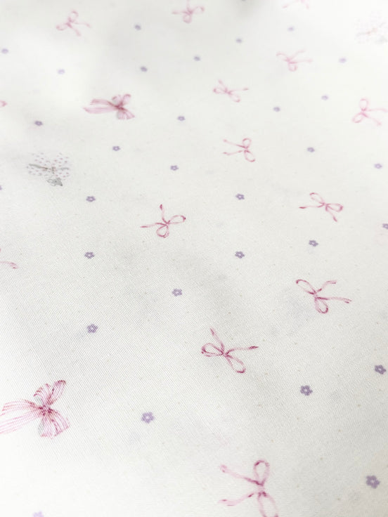 Pink Bows and Teeny Tiny Mouse on Off White- Cotton Fabric- 44"