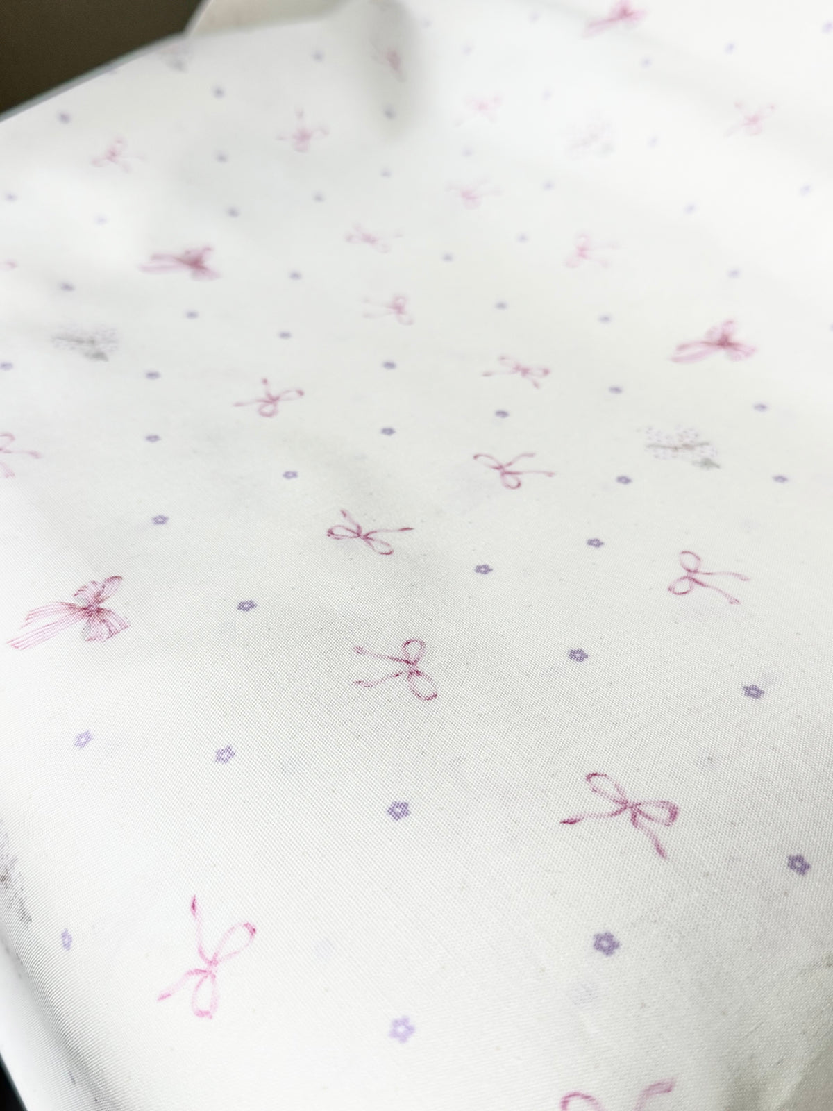 Pink Bows and Teeny Tiny Mouse on Off White- Cotton Fabric- 44