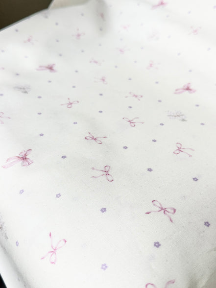 Pink Bows and Teeny Tiny Mouse on Off White- Cotton Fabric- 44"