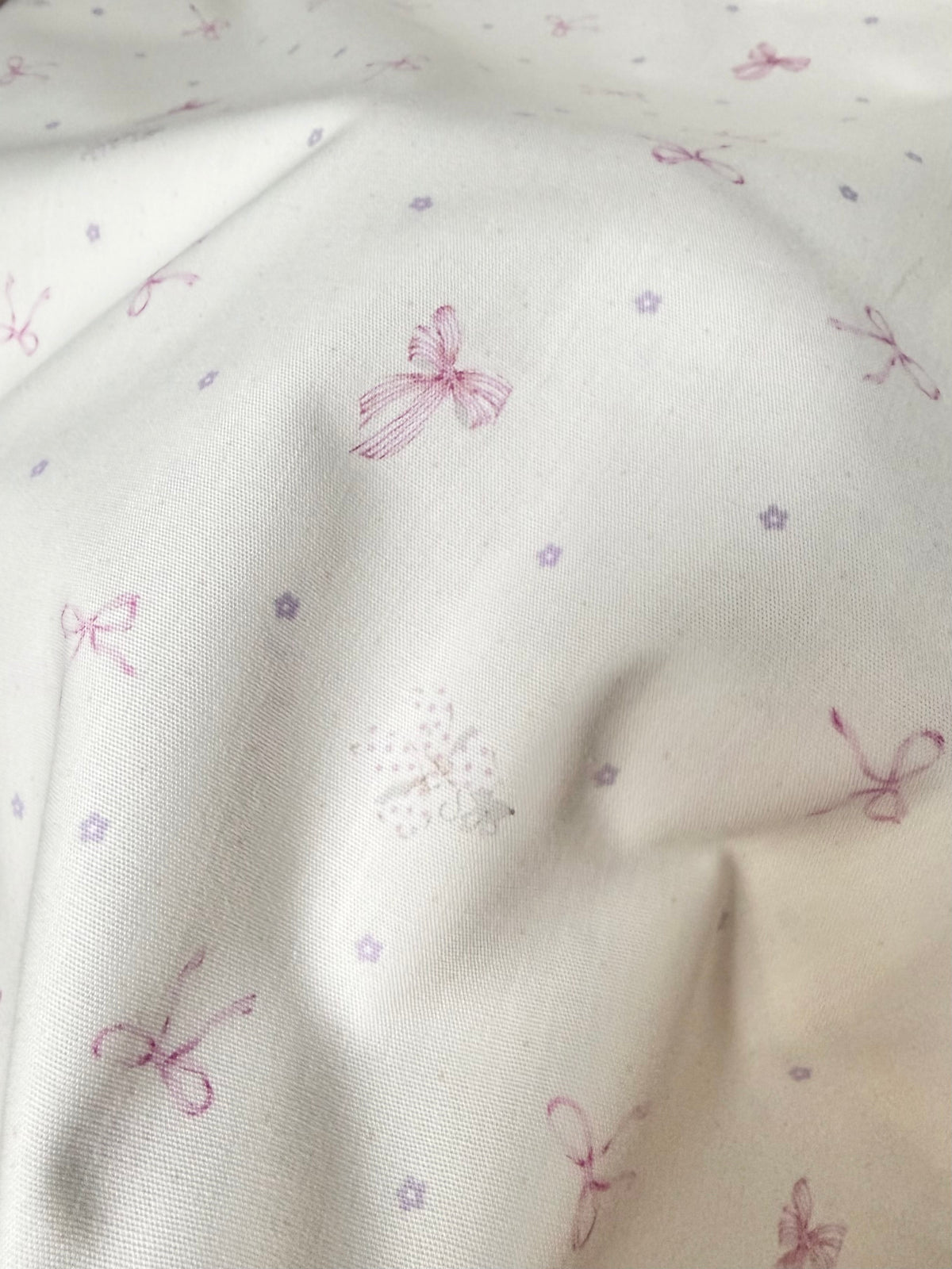 Pink Bows and Teeny Tiny Mouse on Off White- Cotton Fabric- 44
