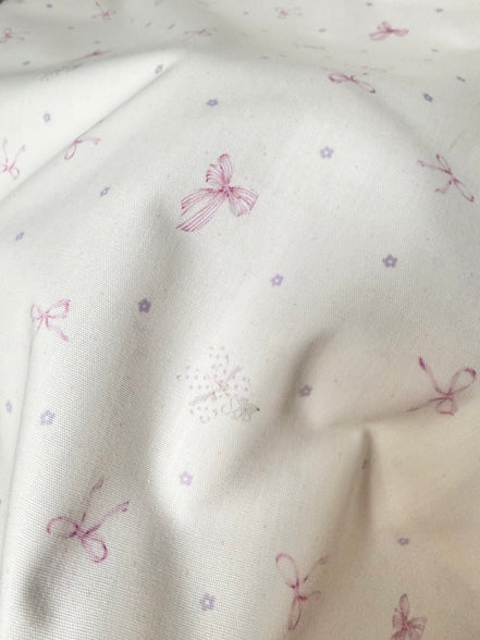 Pink Bows and Teeny Tiny Mouse on Off White- Cotton Fabric- 44"