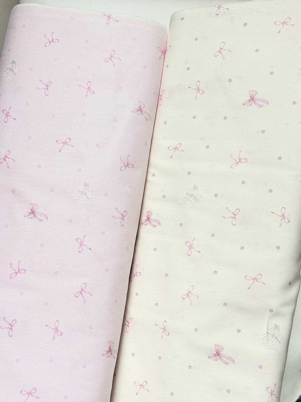 Pink Bows and Teeny Tiny Mouse on Off White- Cotton Fabric- 44