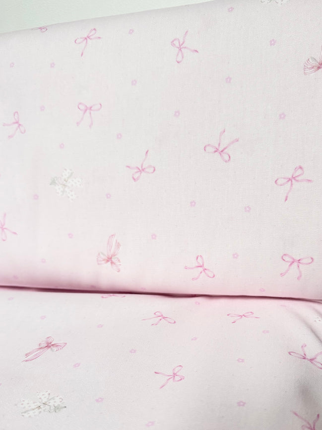 Pink Bows and Teeny Tiny Mouse on Pink- Cotton Fabric- 44"