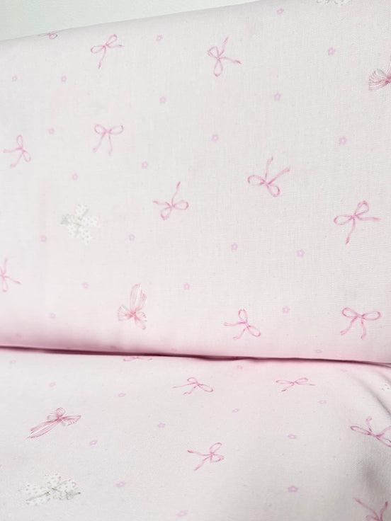 Pink Bows and Teeny Tiny Mouse on Pink- Cotton Fabric- 44"