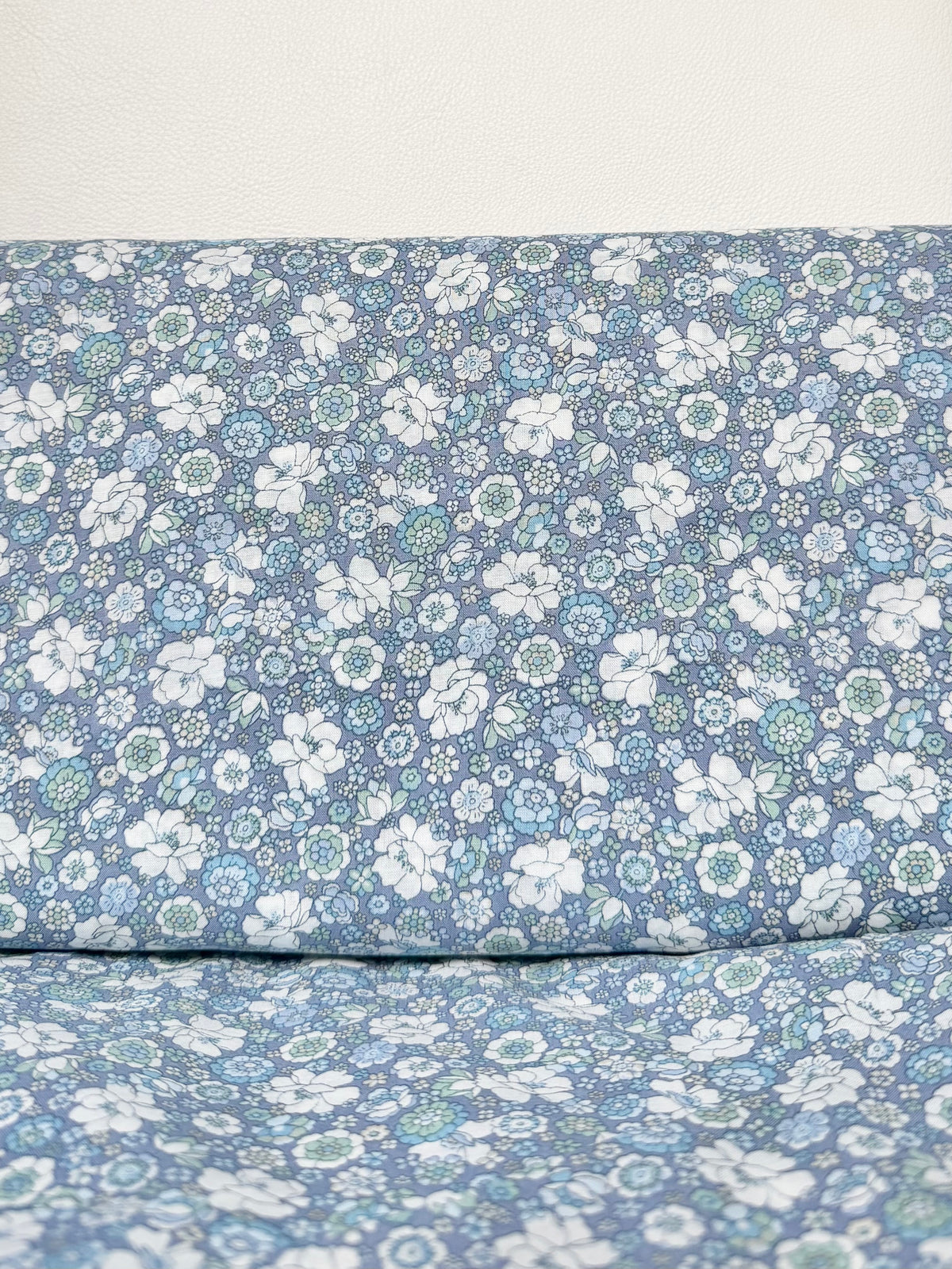 Flownny 100% Cotton Fabric - Lawn- Light Blue, White Floral- 43