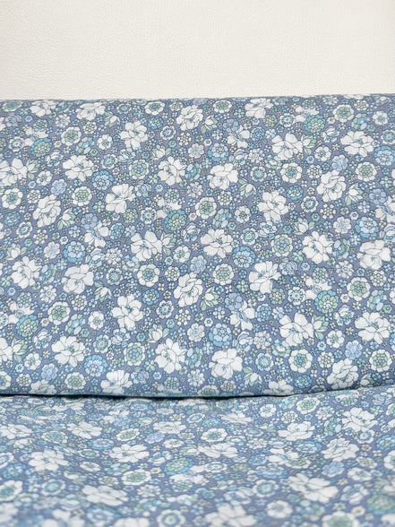 Flownny 100% Cotton Fabric - Lawn- Light Blue, White Floral- 43" Gardenias