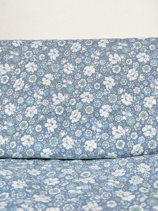 Flownny 100% Cotton Fabric - Lawn- Light Blue, White Floral- 43" Gardenias
