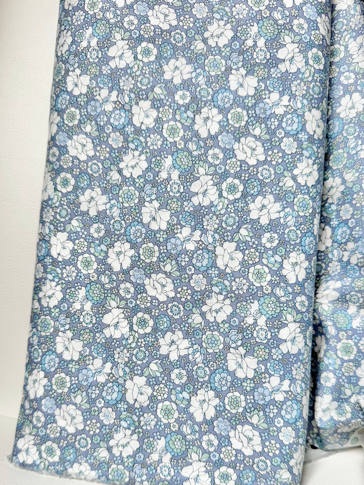 Flownny 100% Cotton Fabric - Lawn- Light Blue, White Floral- 43