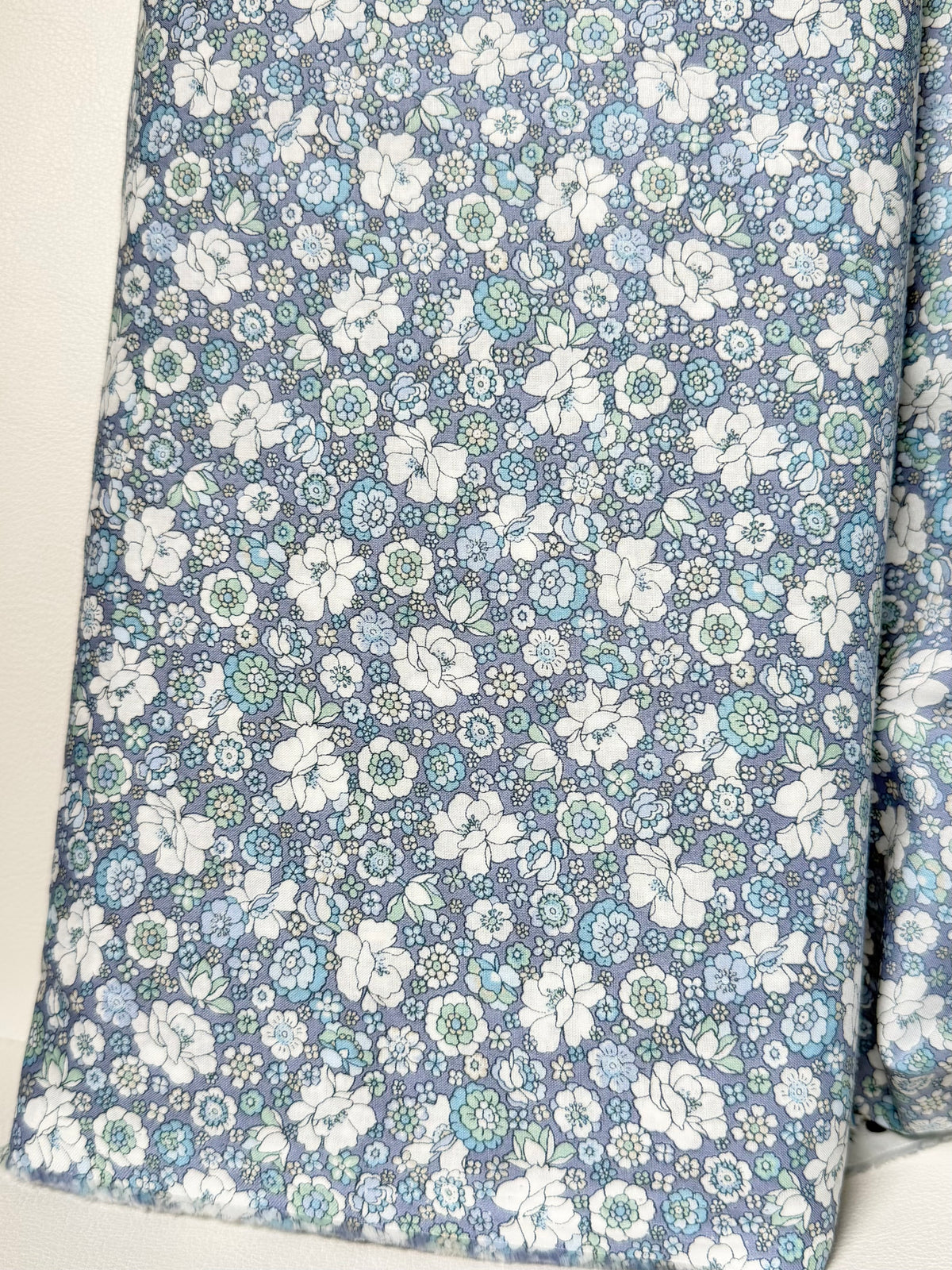 Flownny 100% Cotton Fabric - Lawn- Light Blue, White Floral- 43