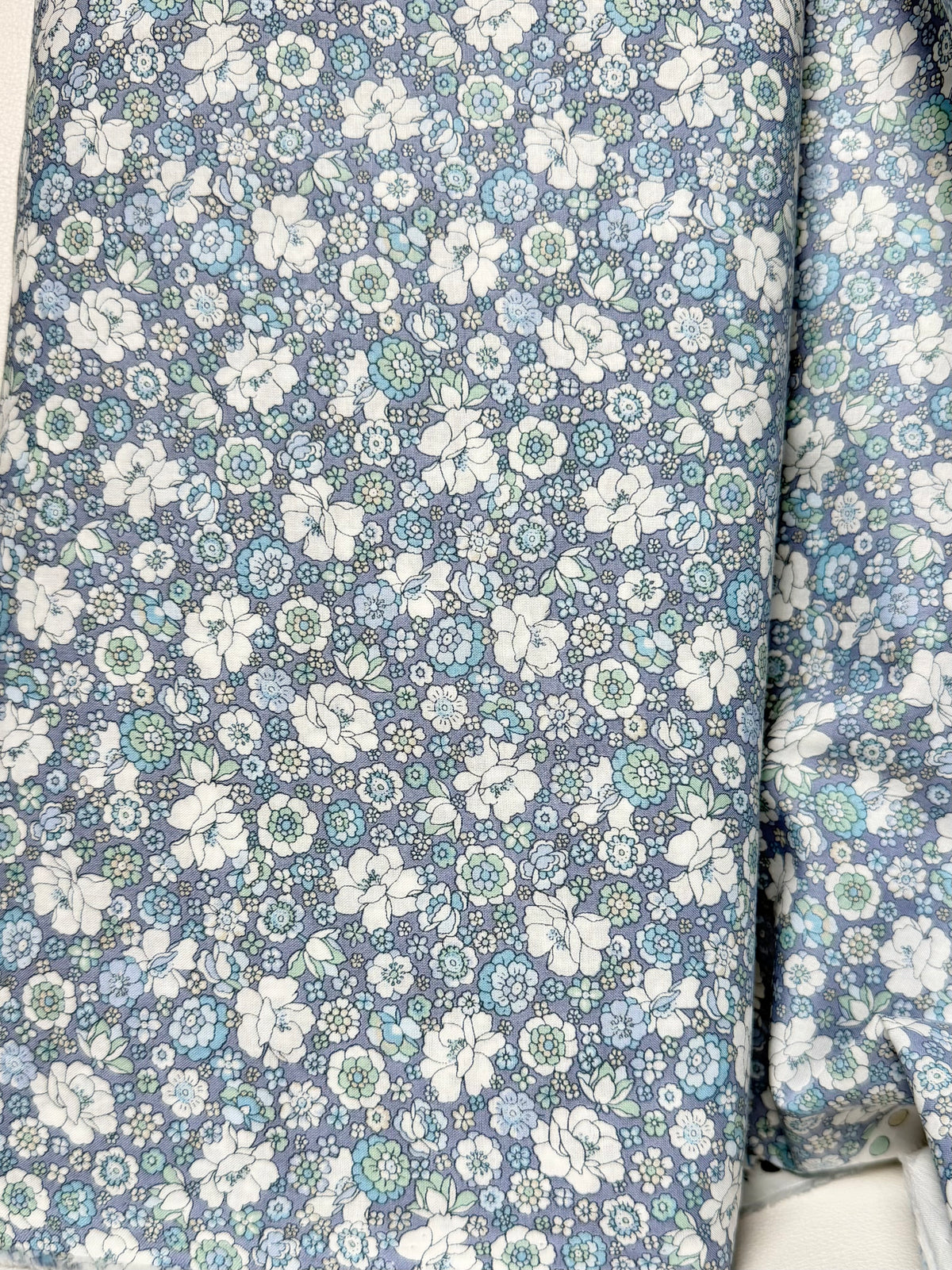 Flownny 100% Cotton Fabric - Lawn- Light Blue, White Floral- 43