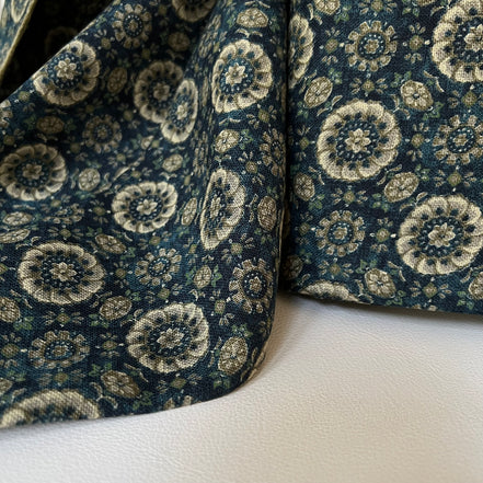 Taupe, Tan on “Deep Blue"- Round Floral Medallion- Sevenberry Japanese Nara Homespun- Cotton Fabric- 42” Wide