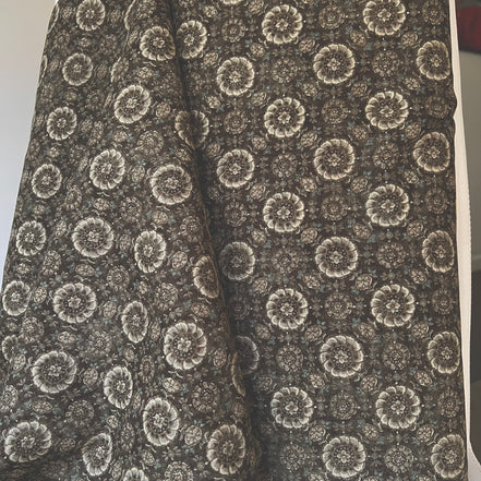 Taupe, Tan on “Brown"- Round Floral Medallion- Sevenberry Japanese Nara Homespun- Cotton Fabric- 42” Wide