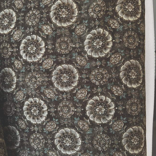 Taupe, Tan on “Brown"- Round Floral Medallion- Sevenberry Japanese Nara Homespun- Cotton Fabric- 42” Wide