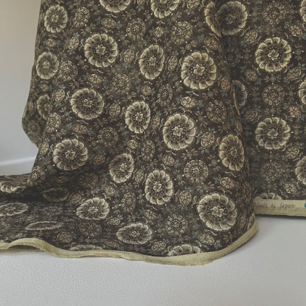 Taupe, Tan on “Brown"- Round Floral Medallion- Sevenberry Japanese Nara Homespun- Cotton Fabric- 42” Wide