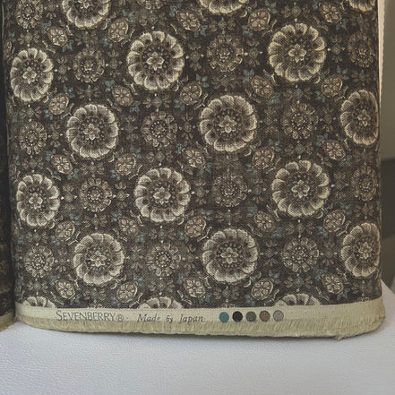 Taupe, Tan on “Brown"- Round Floral Medallion- Sevenberry Japanese Nara Homespun- Cotton Fabric- 42” Wide