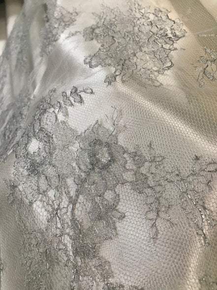 Silver French Chantilly Lace- 35" (609)