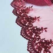 Wine/ Deep Red 4285 Embroidered Soft Tulle with Metallic Thread, 120mm- 4 3/4