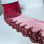 Wine/ Deep Red 4285 Embroidered Soft Tulle with Metallic Thread, 120mm- 4 3/4