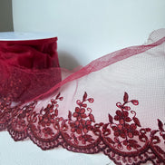 Wine/ Deep Red 4285 Embroidered Soft Tulle with Metallic Thread, 120mm- 4 3/4
