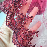 Wine/ Deep Red 4285 Embroidered Soft Tulle with Metallic Thread, 120mm- 4 3/4