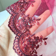 Wine/ Deep Red 4285 Embroidered Soft Tulle with Metallic Thread, 120mm- 4 3/4
