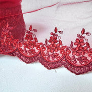 Red 4285 Embroidered Soft Tulle with Metallic Thread, 120mm- 4 3/4