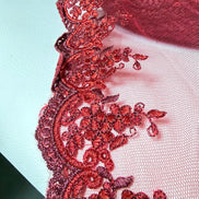 Red 4285 Embroidered Soft Tulle with Metallic Thread, 120mm- 4 3/4