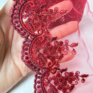 Red 4285 Embroidered Soft Tulle with Metallic Thread, 120mm- 4 3/4