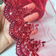 Red 4285 Embroidered Soft Tulle with Metallic Thread, 120mm- 4 3/4