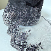 Black 4285 Embroidered Soft Tulle with Metallic Thread, 120mm- 4 3/4