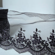 Black 4285 Embroidered Soft Tulle with Metallic Thread, 120mm- 4 3/4
