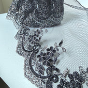 Black 4285 Embroidered Soft Tulle with Metallic Thread, 120mm- 4 3/4