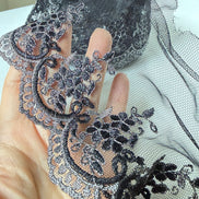 Black 4285 Embroidered Soft Tulle with Metallic Thread, 120mm- 4 3/4