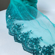 Teal 4285 Embroidered Soft Tulle with Metallic Thread, 120mm- 4 3/4