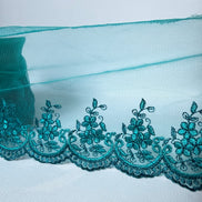 Teal 4285 Embroidered Soft Tulle with Metallic Thread, 120mm- 4 3/4