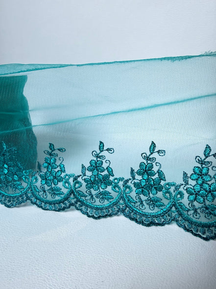 Teal 4285 Embroidered Soft Tulle with Metallic Thread, 120mm- 4 3/4"