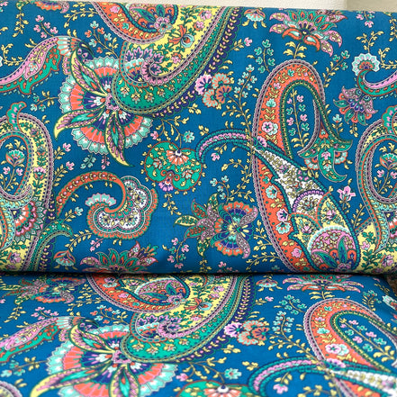 Liberty London- Florence Melody Tana Lawn Cotton- Blue, Yellow, Green, Orange- Red- Paisley