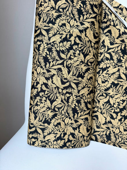 Black, Dark Tan Tropical Botanical Print Lightweight Cotton- 44”- Sevenberry