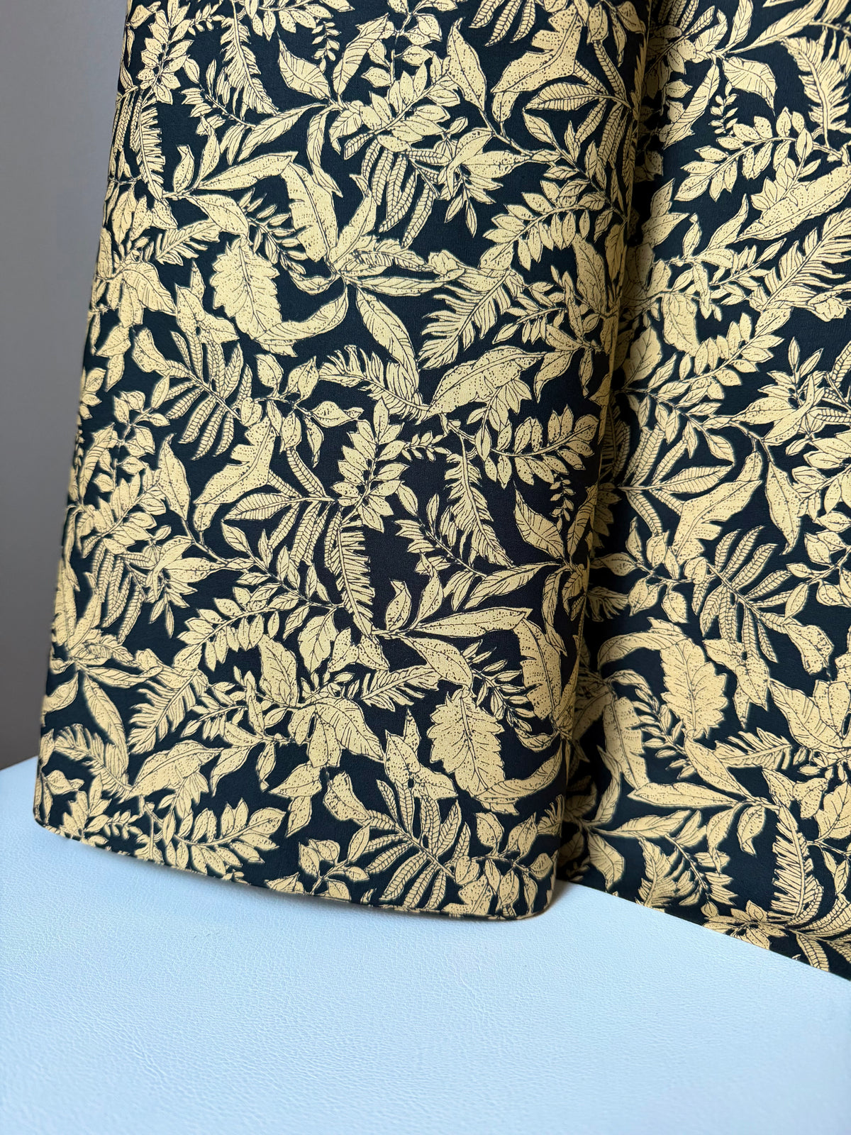 Black, Dark Tan Tropical Botanical Print Lightweight Cotton- 44”- Sevenberry