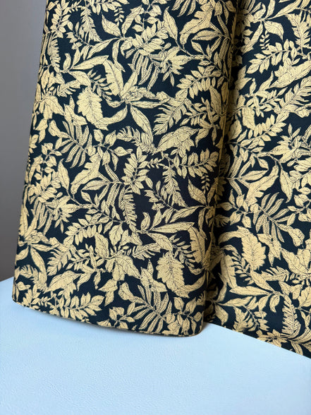 Black, Dark Tan Tropical Botanical Print Lightweight Cotton- 44”- Sevenberry