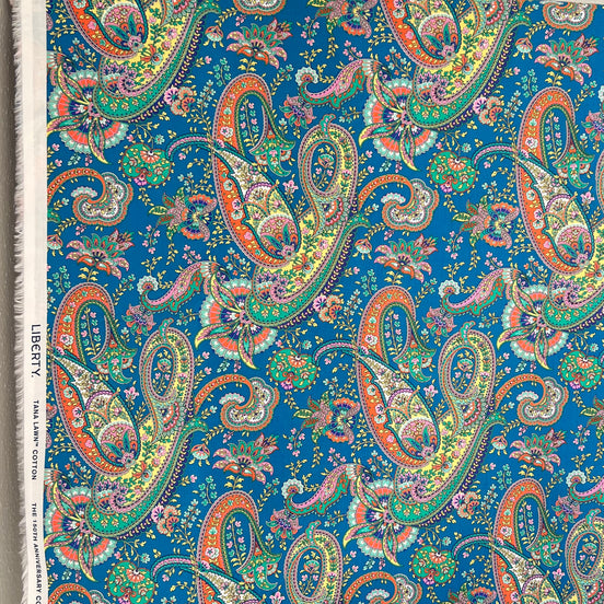 Liberty London- Florence Melody Tana Lawn Cotton- Blue, Yellow, Green, Orange- Red- Paisley