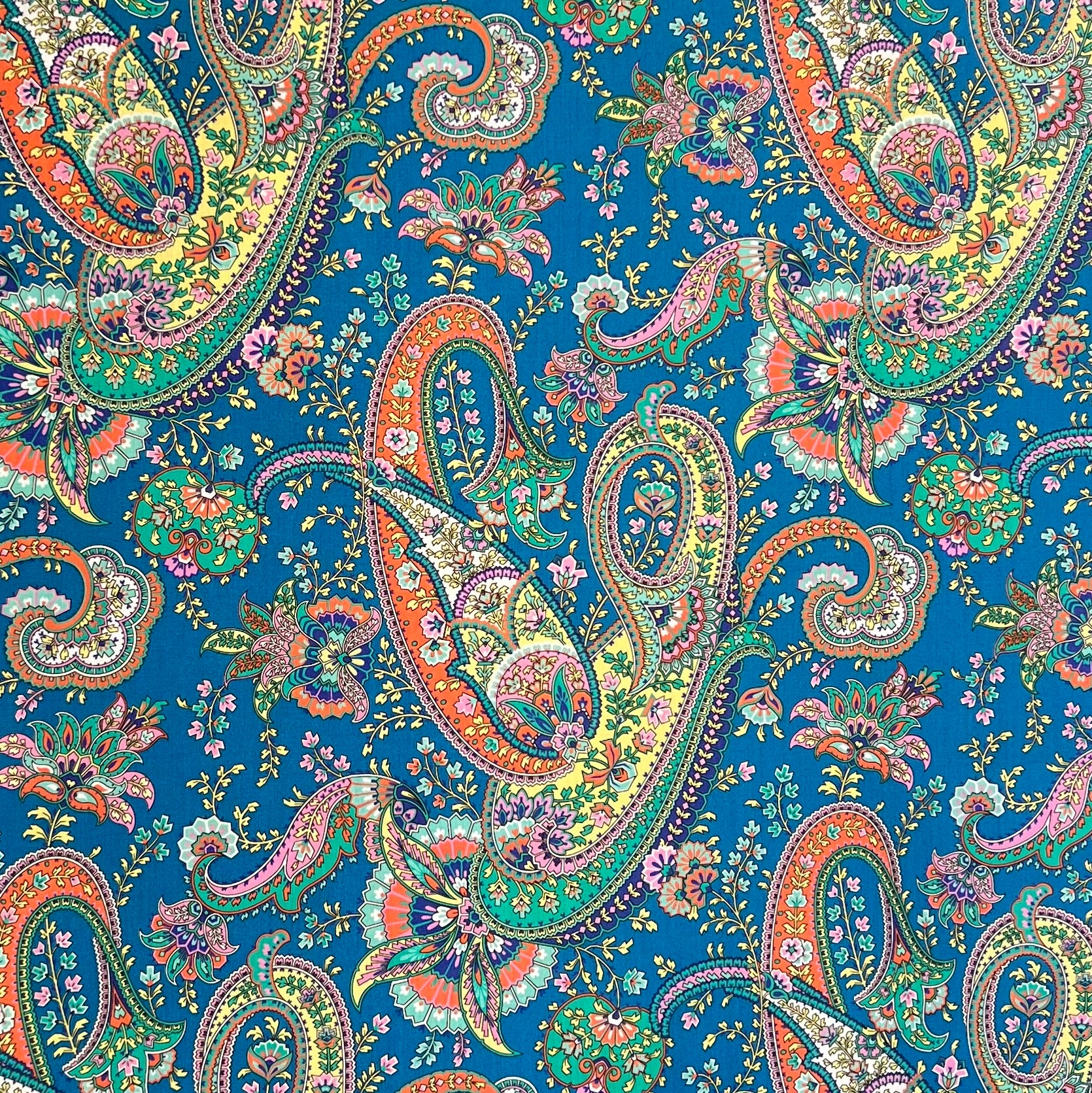 Liberty London- Florence Melody Tana Lawn Cotton- Blue, Yellow, Green, Orange- Red- Paisley