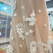 Off White 3D Floral- European Embroidered Tulle- 52