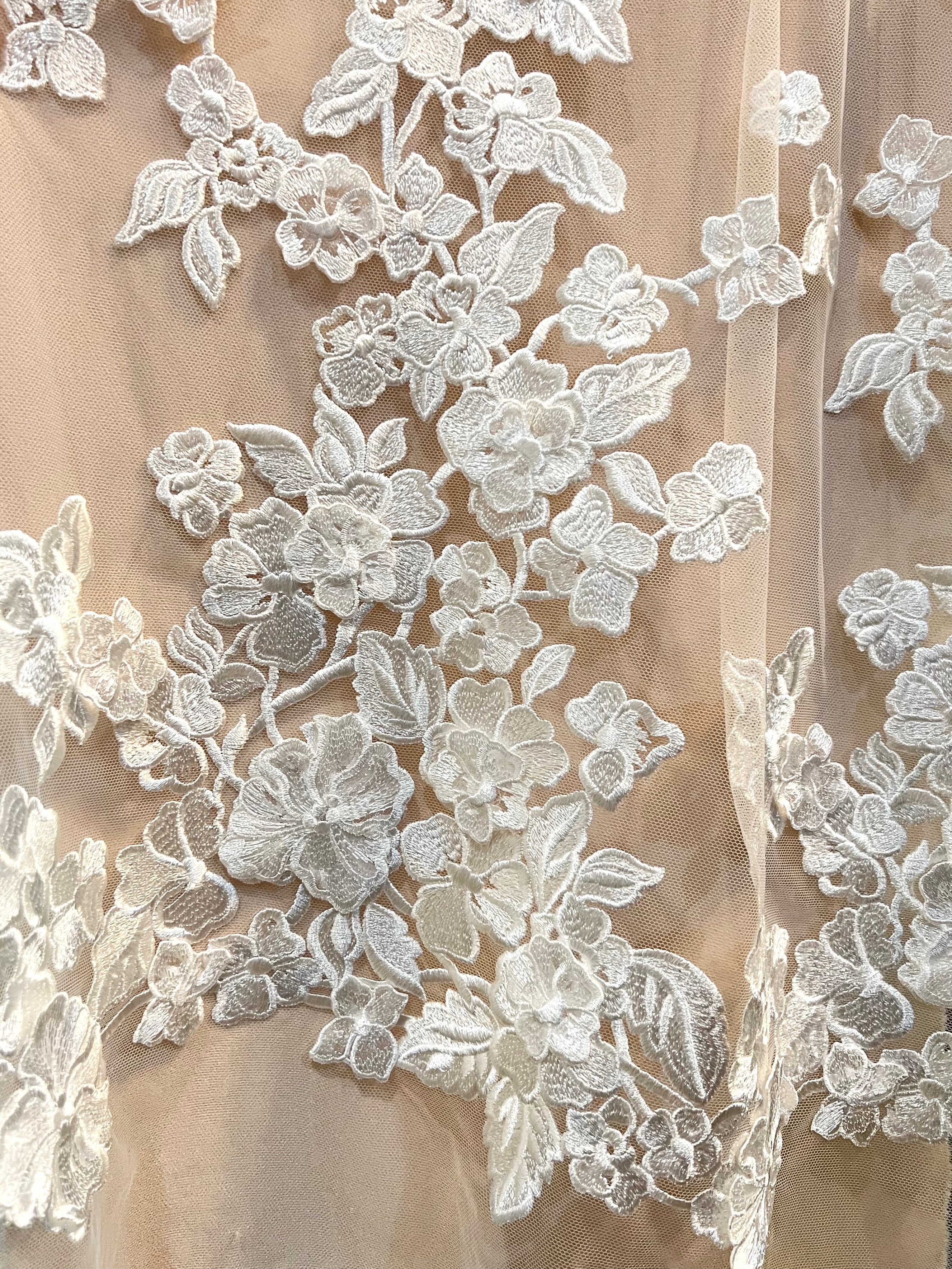 Off White 3D Floral- European Embroidered Tulle- 52