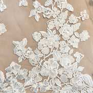 Off White 3D Floral- European Embroidered Tulle- 52